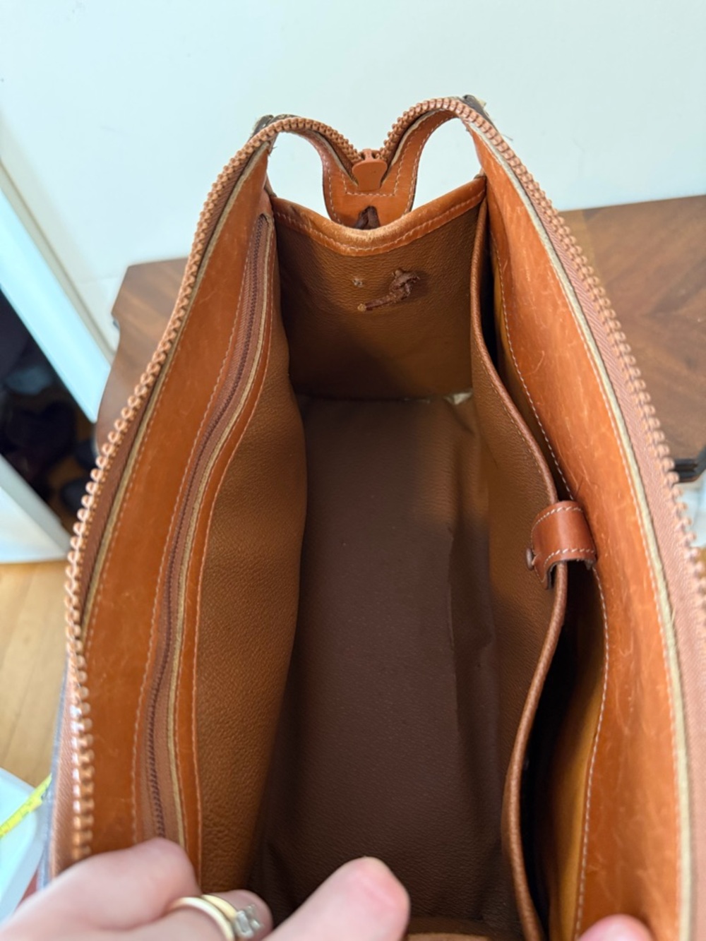 Dooney & Bourke White and Tan Pebbled Leather Satchel - Picture 10 of 10